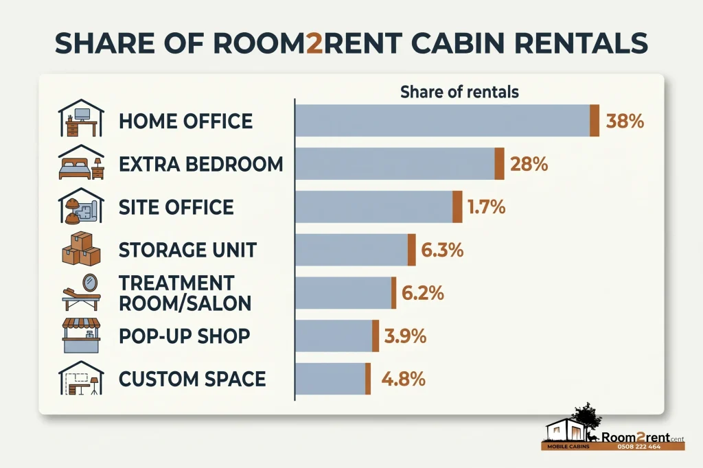 Bar chart showing what Room2rent customers use their portable cabins for.