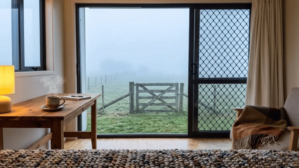 Inside, the portable cabins waikato looks incredibly cosy with a small desk, a hot cup of tea, and a warm rug on the floor.